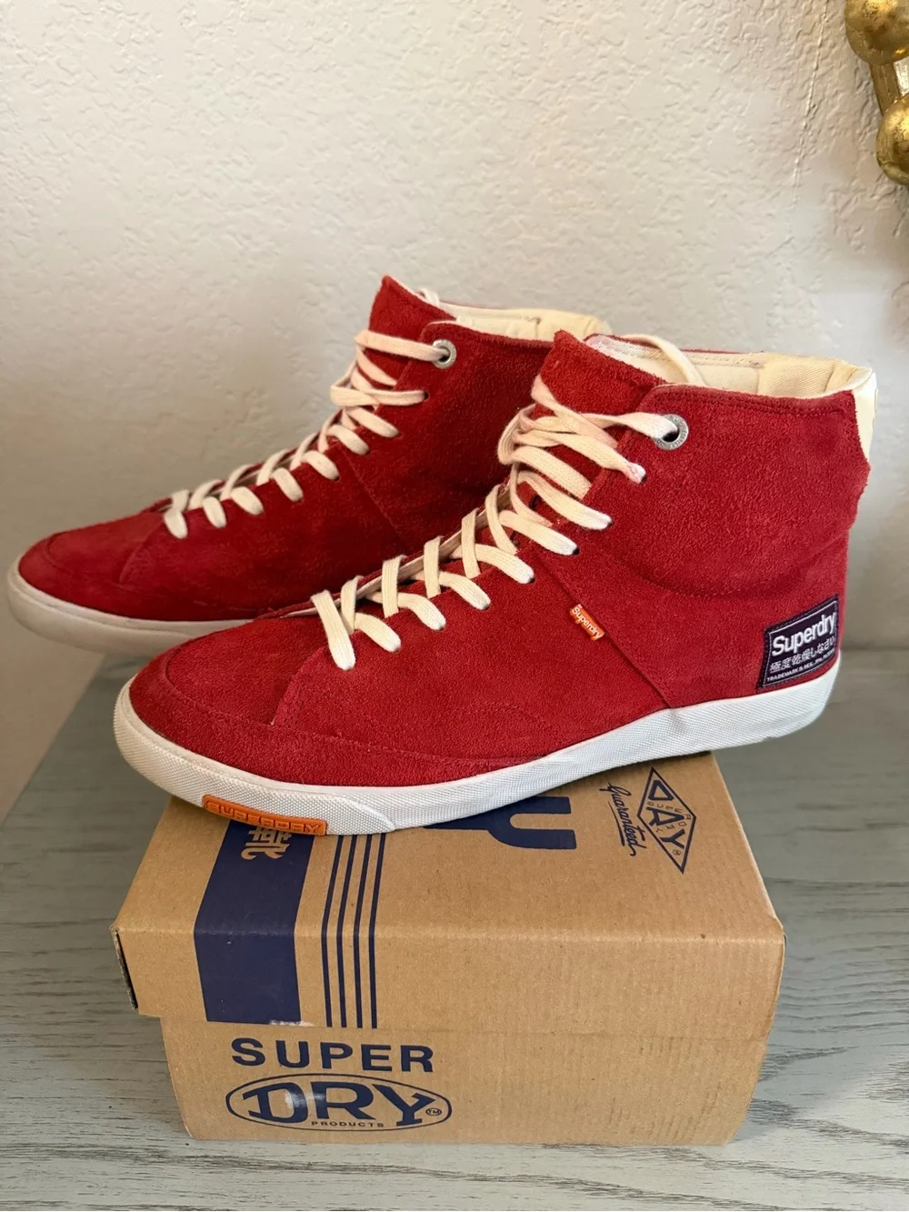 Superdry Men’s Red Suede High-Top Sneakers size 9